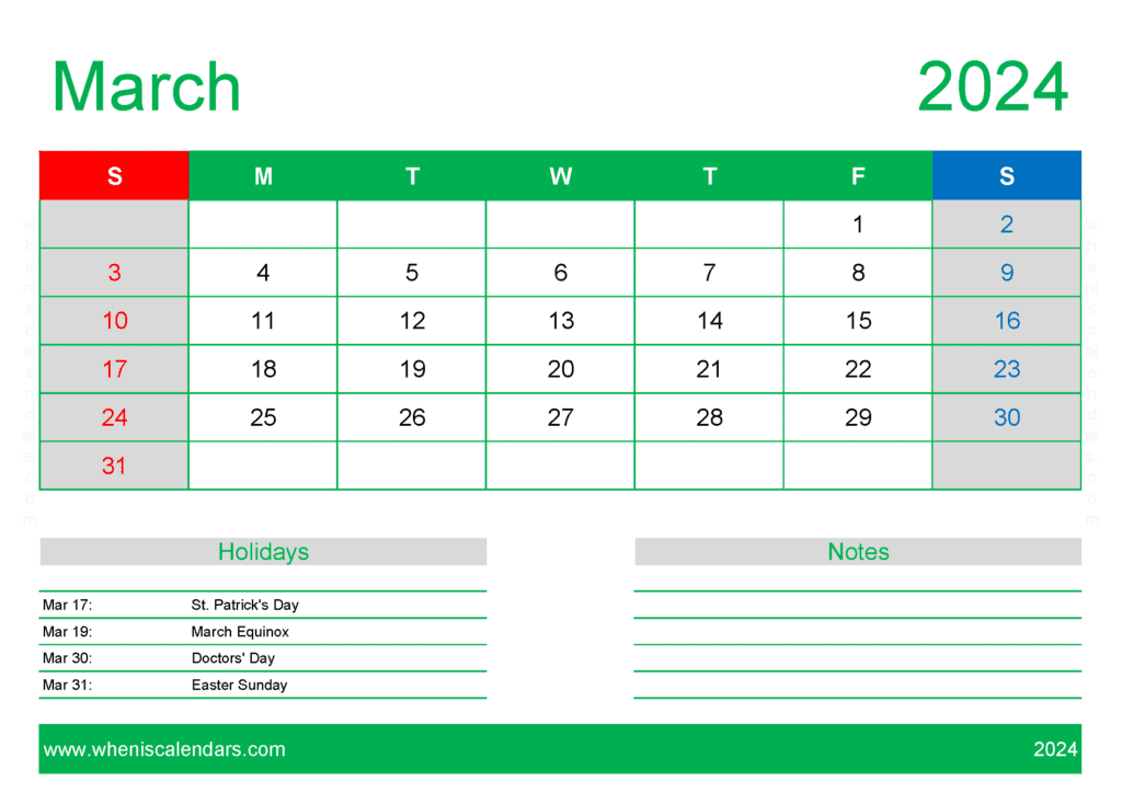 March Blank 2024 Calendar Monthly Calendar
