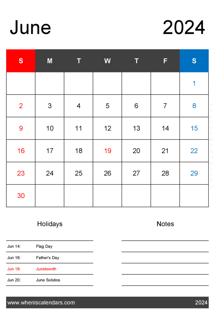June 2024 Calendar With Federal Holidays Monthly Calendar