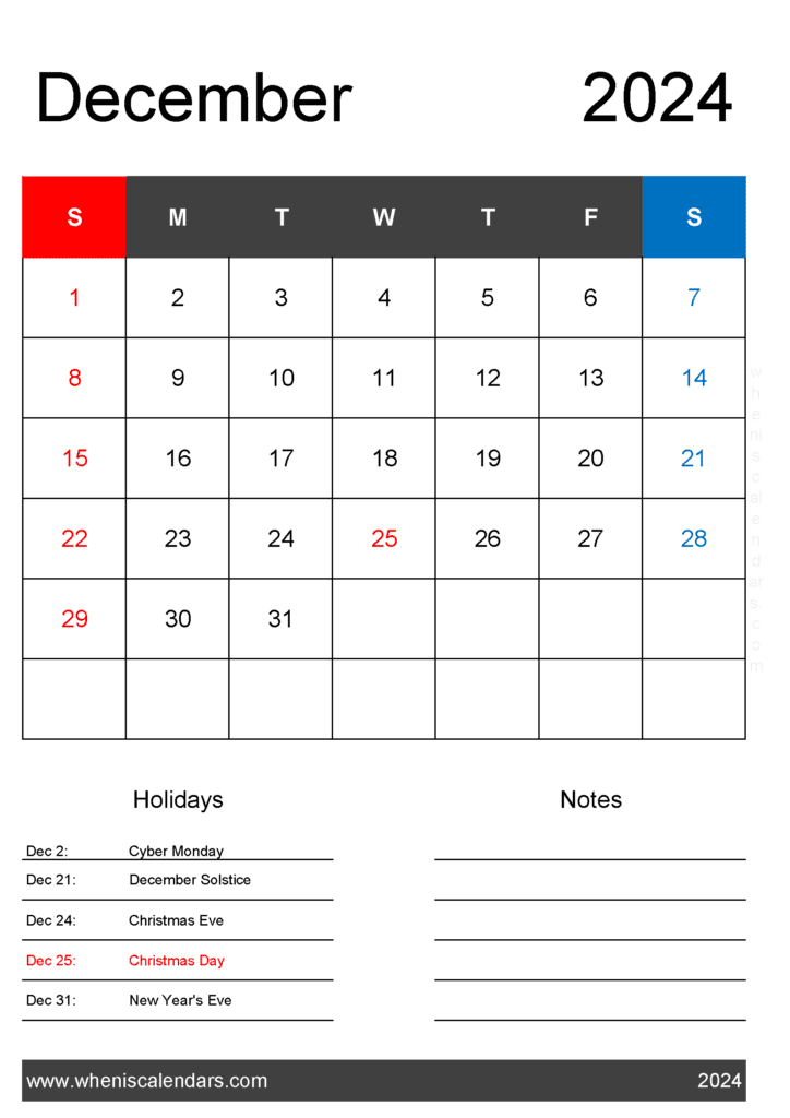 Free Printable 2024 Monthly Calendar With Holidays