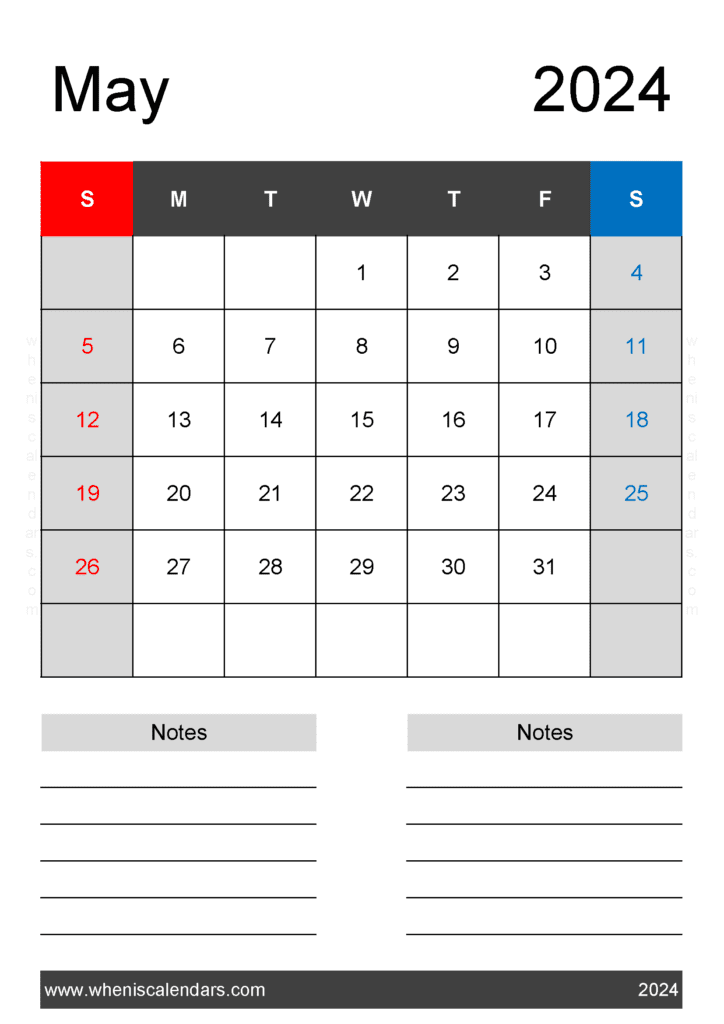 May Weekly Calendar 2024 Printable M54222