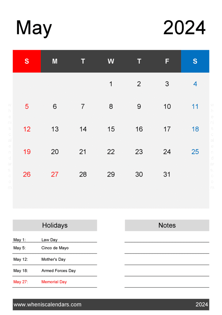 Cute May Calendar 2024 Printable Monthly Calendar