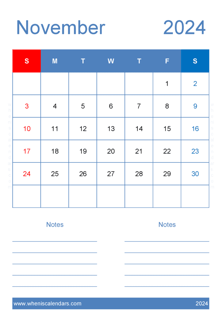 Nov 2024 Printable Monthly Calendar