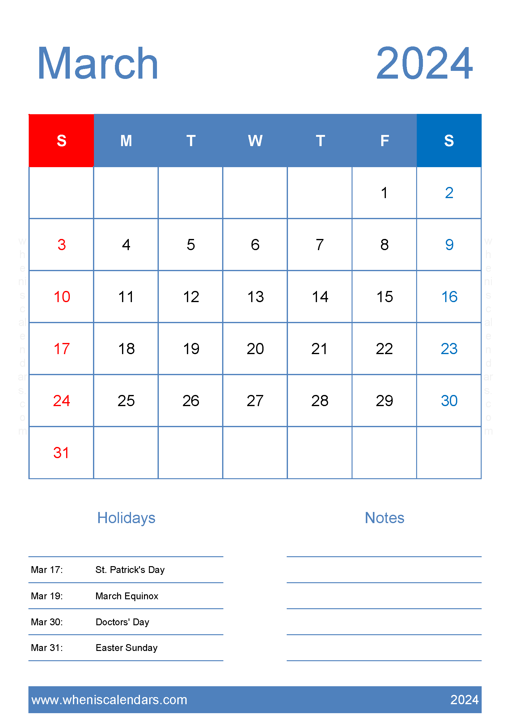 Printable March 2024 Blank Calendar M34425