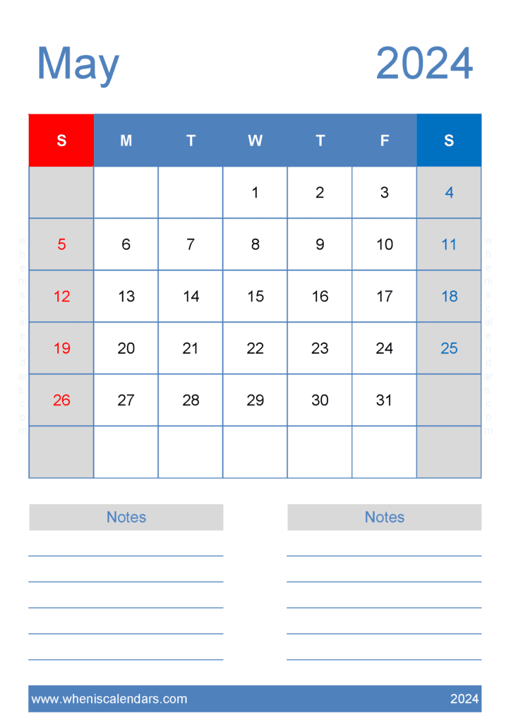 May Weekly Calendar 2024 Printable Monthly Calendar
