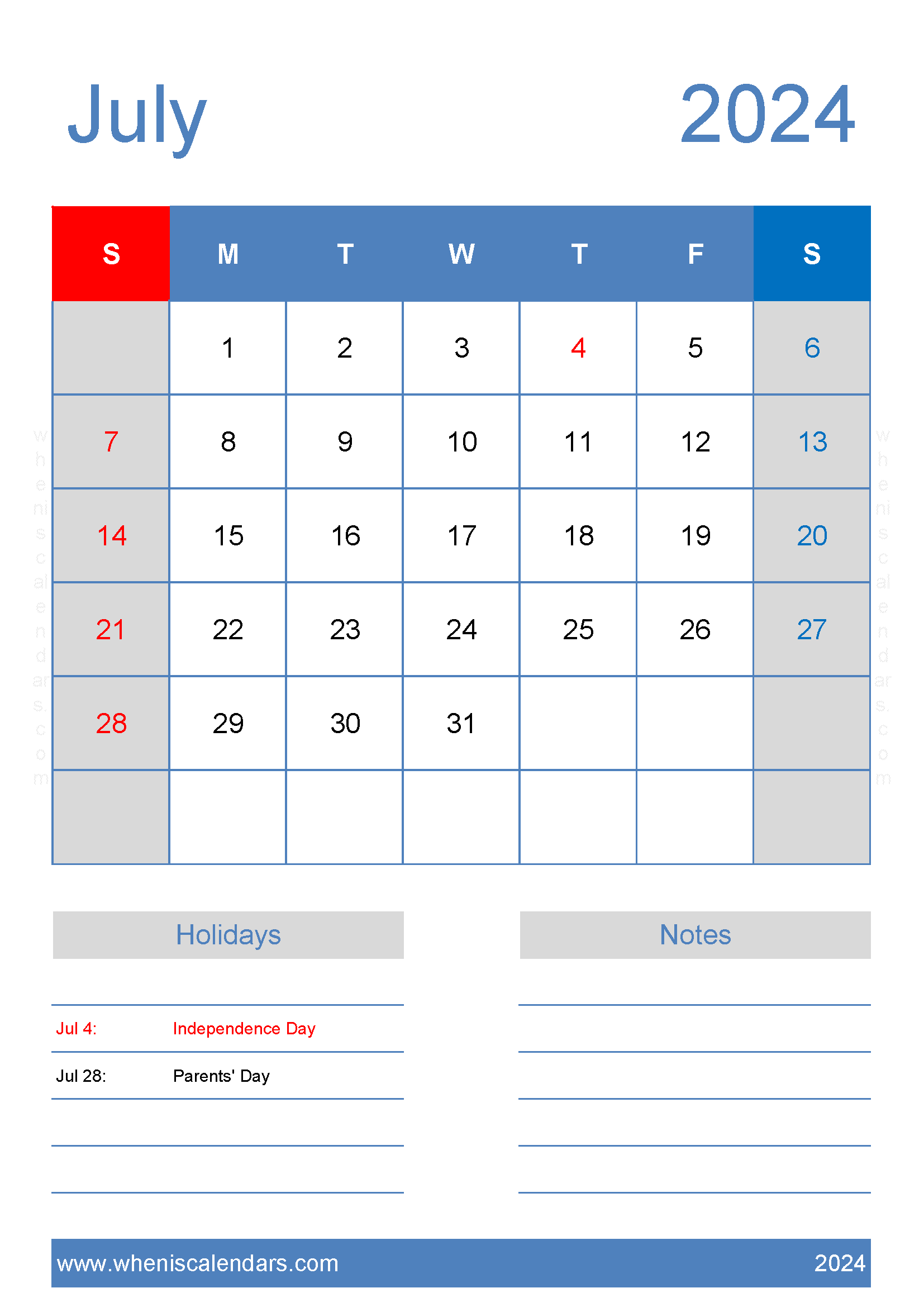 Blank July 2024 Calendar Printable Free Monthly Calendar