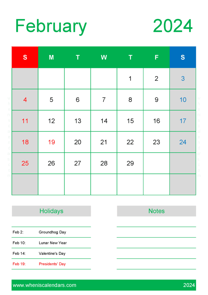 Free Calendar Template February 2024 Monthly Calendar