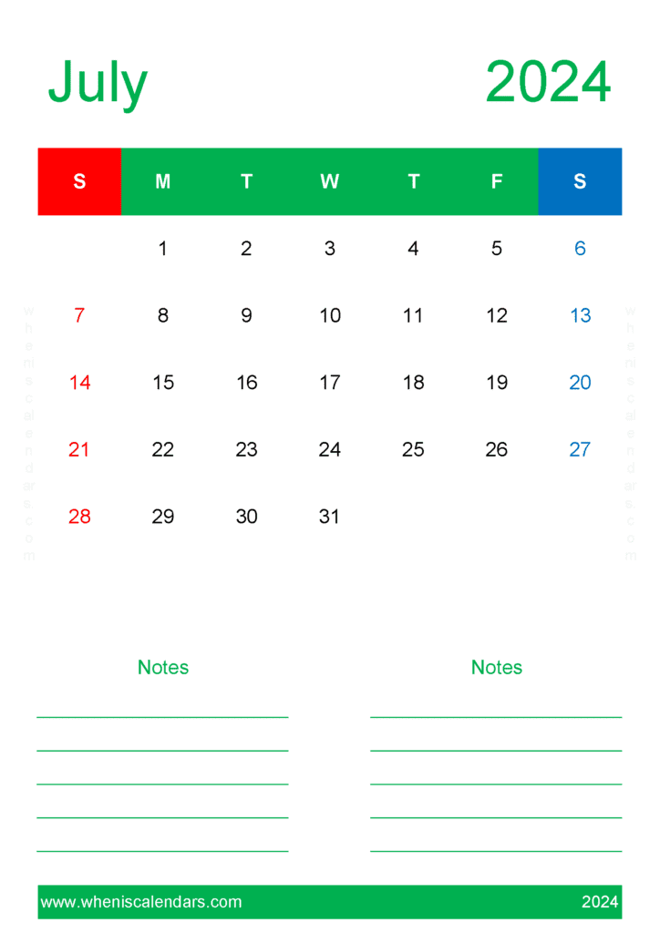 Free July Calendar 2024 Printable Monthly Calendar