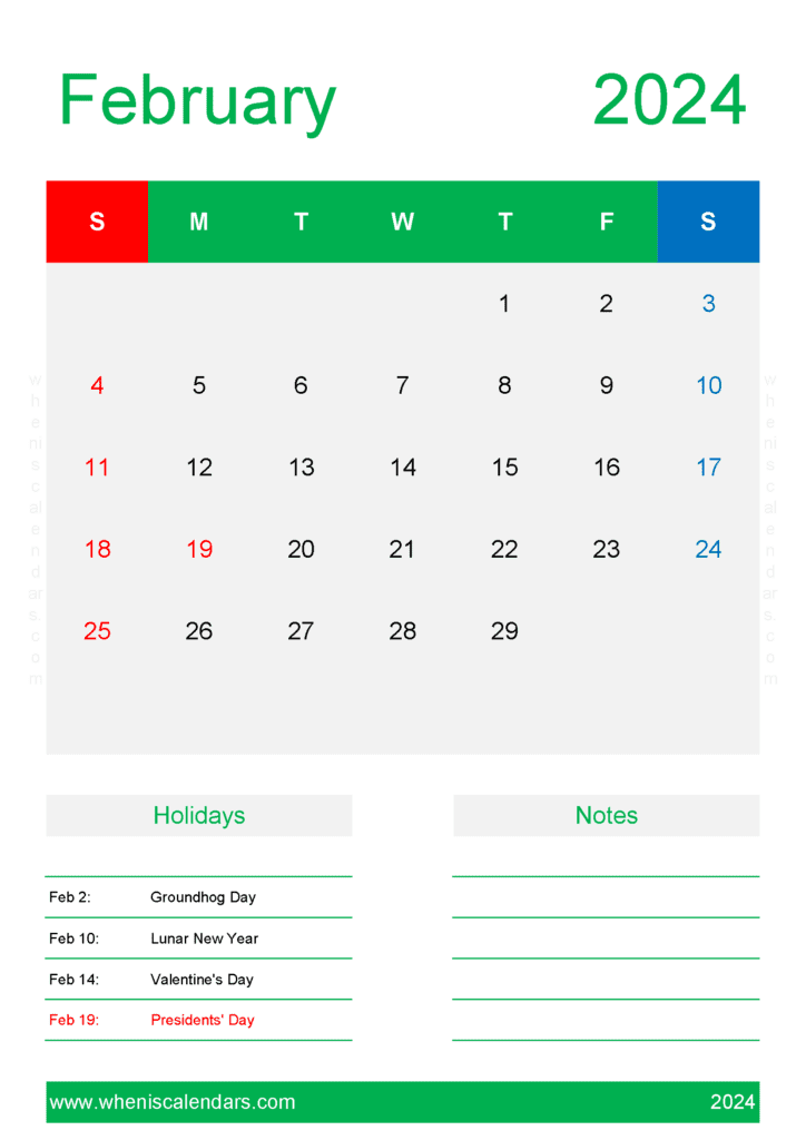 February Calendar 2024 Excel F24152