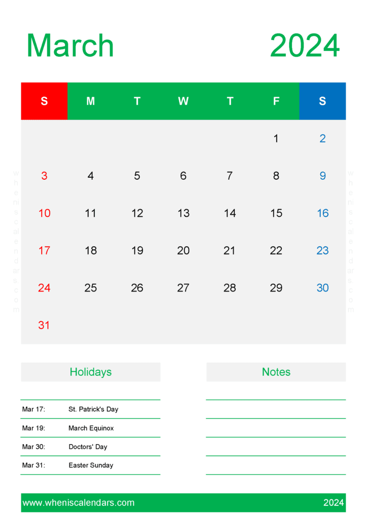 Printable Monthly Calendar Mar 2024 Monthly Calendar