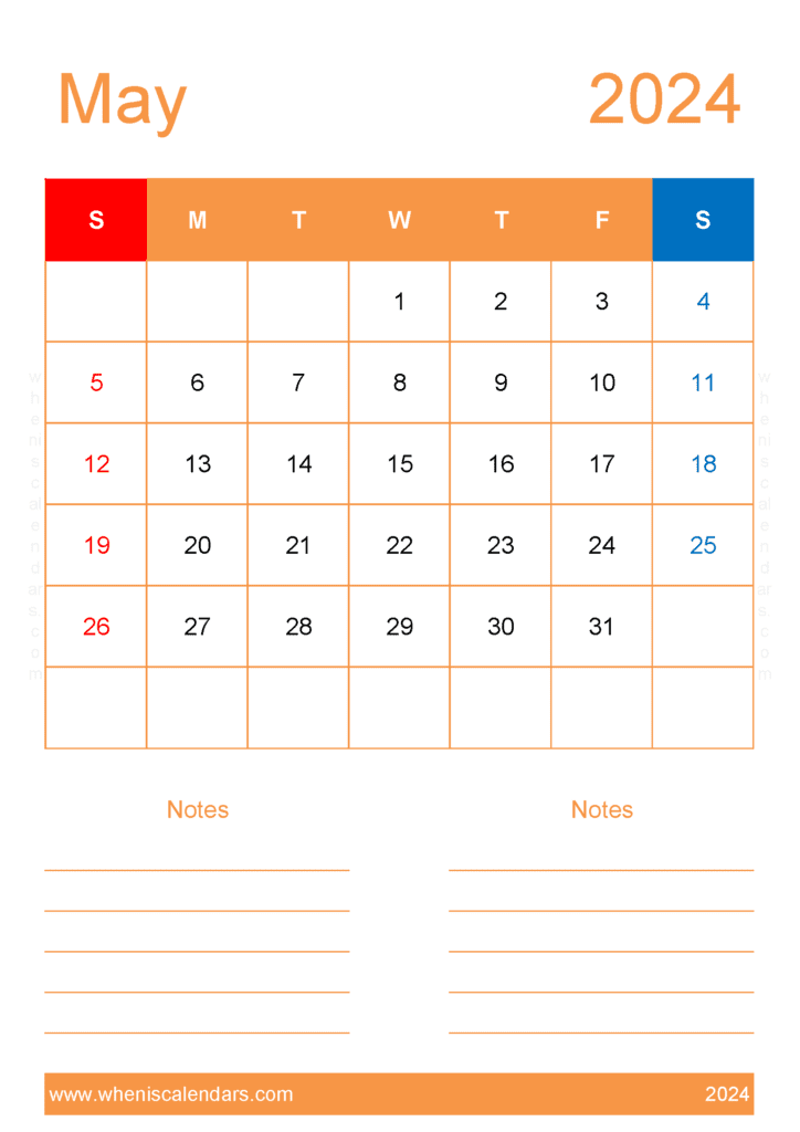 2024 May Calendar excel Monthly Calendar
