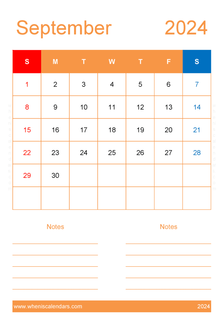 2024 September Calendar Excel Monthly Calendar