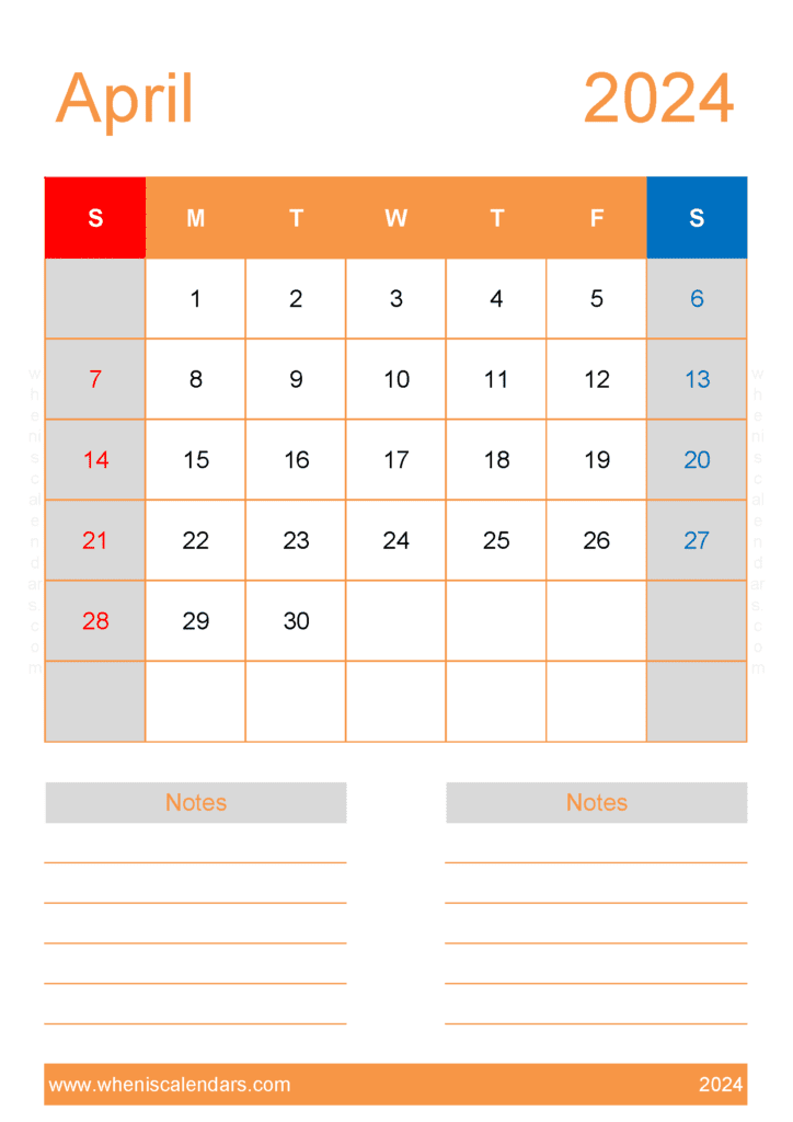 2024 April Calendar Excel Monthly Calendar