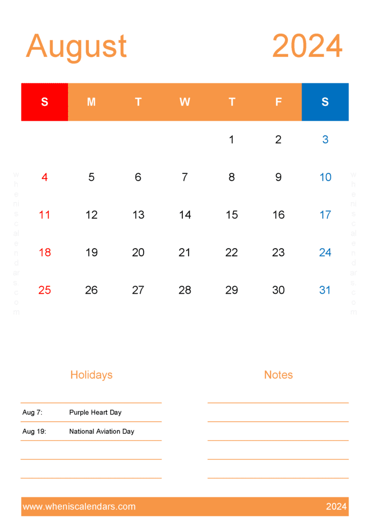 August 2024 Calendar Template Word Monthly Calendar