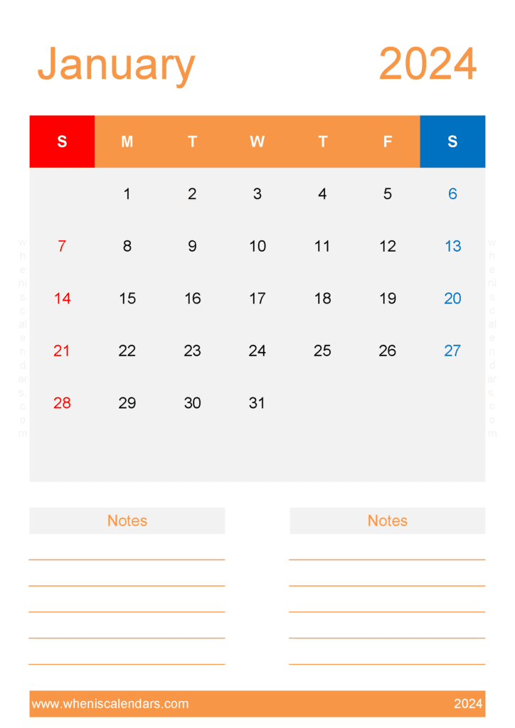 Free Blank Calendar Template January 2024 J14236