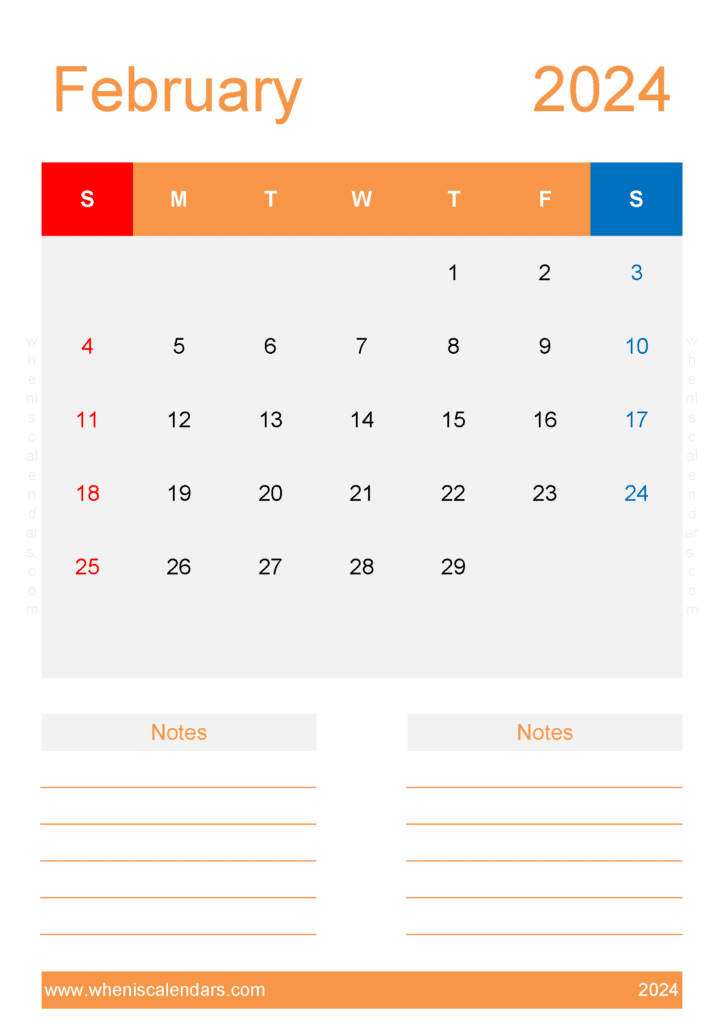 2024 February Calendar Excel Monthly Calendar