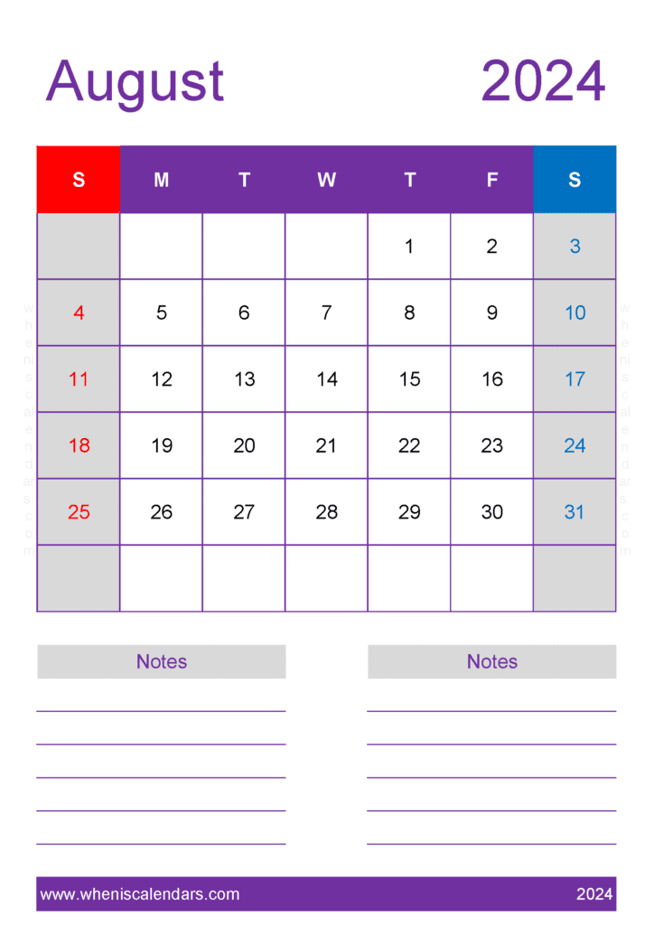 Free Printable Blank August 2024 Calendar Monthly Calendar