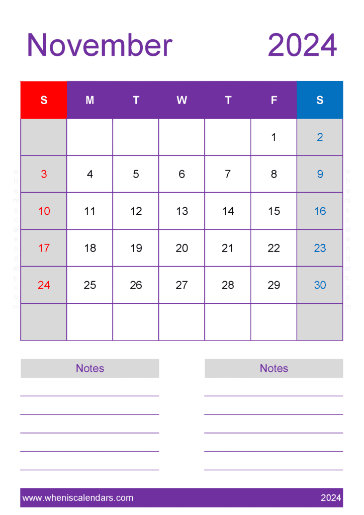 November 2024 Calendar large print Monthly Calendar