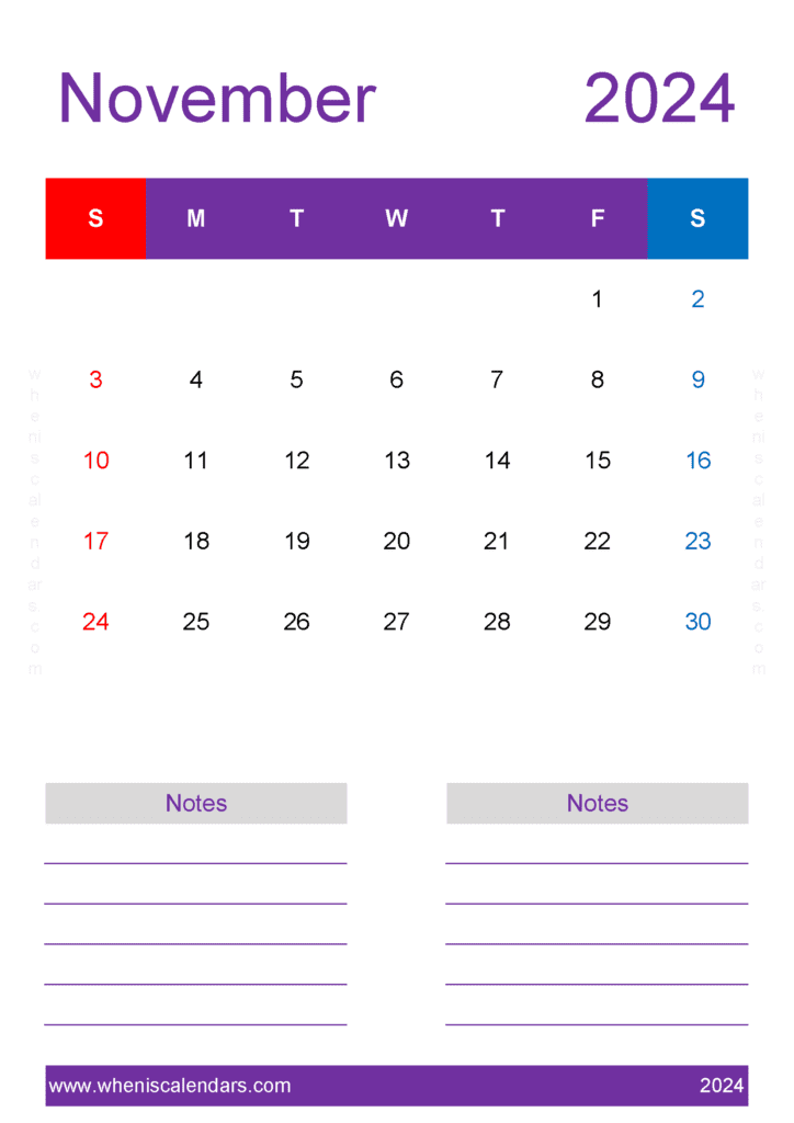 Free Blank Calendar Template November 2024