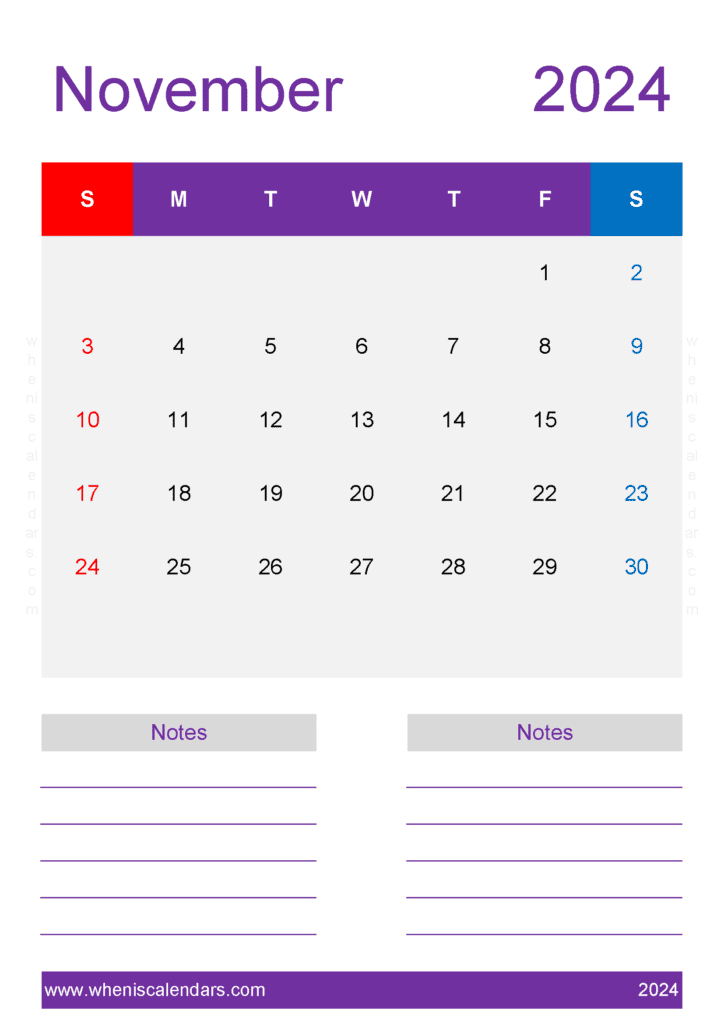 November 2024 Printable Calendar Word Monthly Calendar