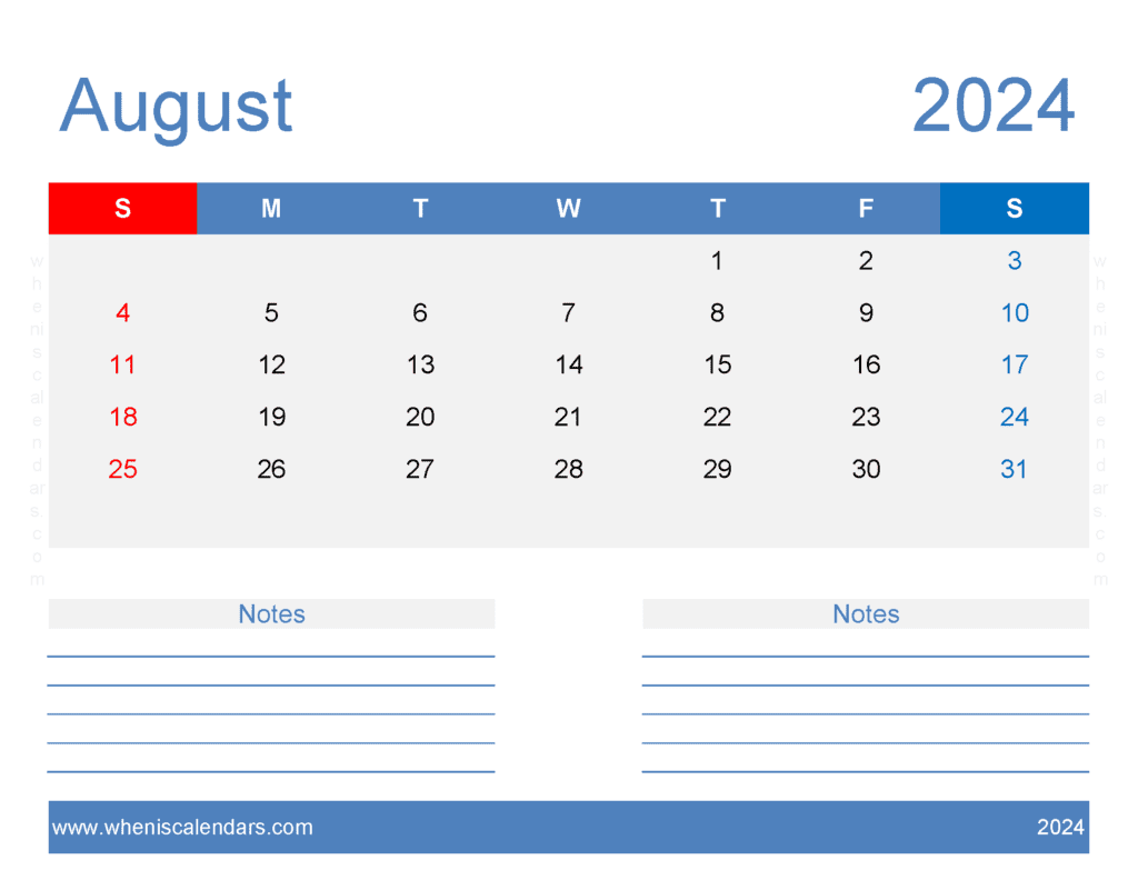Printable Calendar August 2024 Free A84248