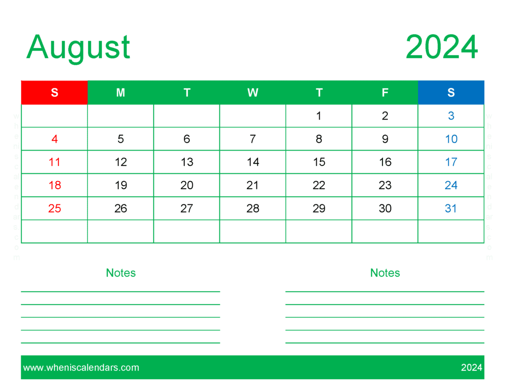 August 2024 Calendar Printable word A84249