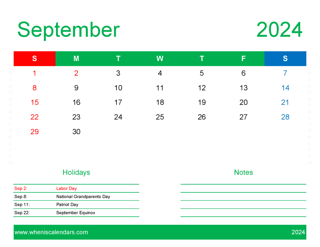 Calendar Template 2024 September Monthly Calendar