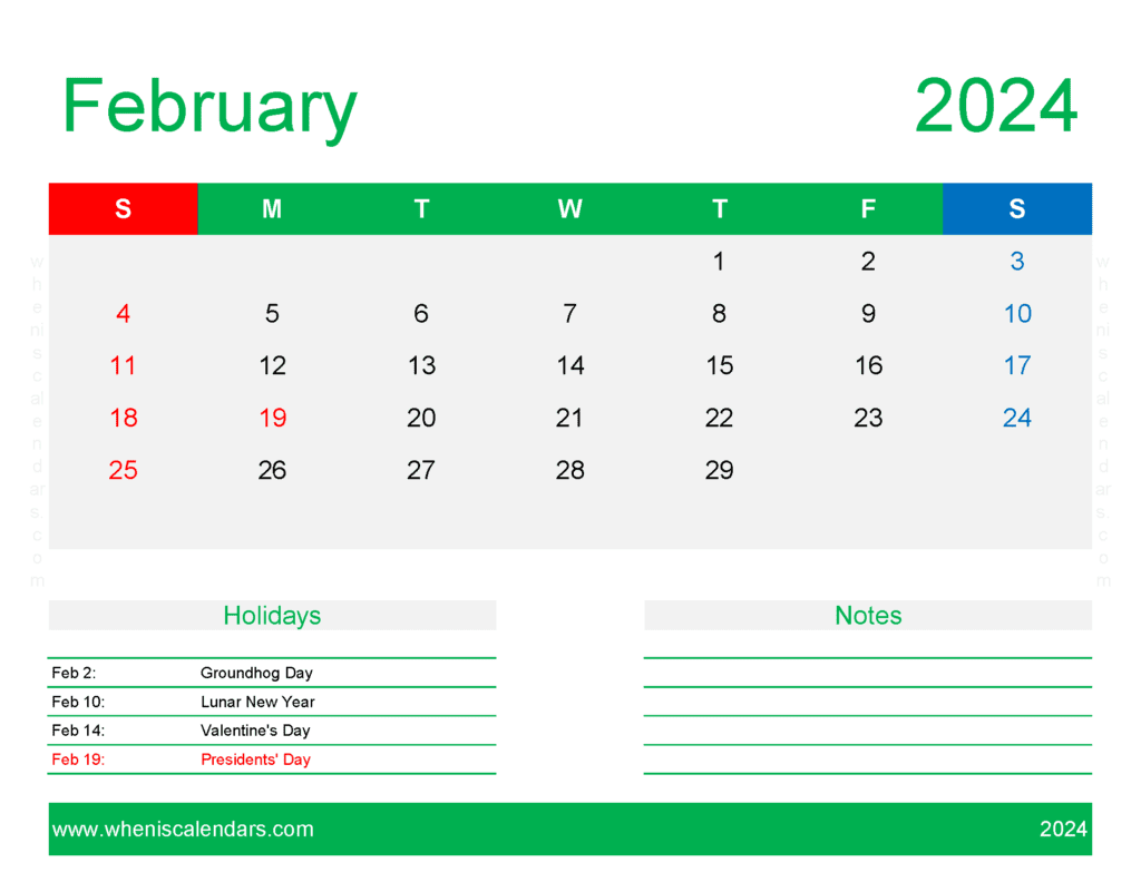 Free Printable Calendar Templates February 2024 F24172