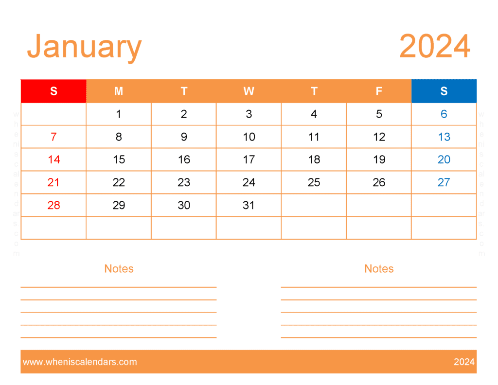 January 2024 Calendar Printable Word Monthly Calendar