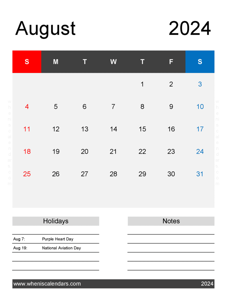 August 2024 Free Printable A84184