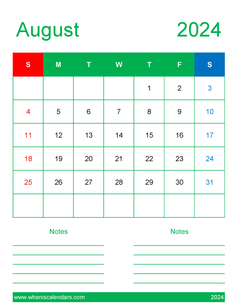 print Calendar 2024 August A84269