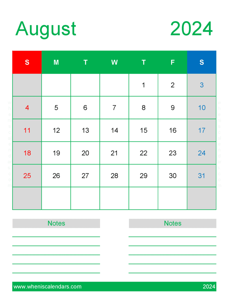 August 2024 Calendar Free Printable Calendar A84270
