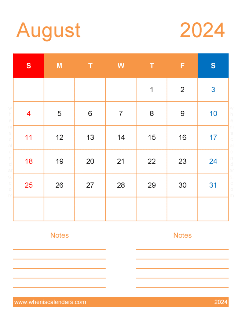 Free Printable Calendar August 2024 A84273