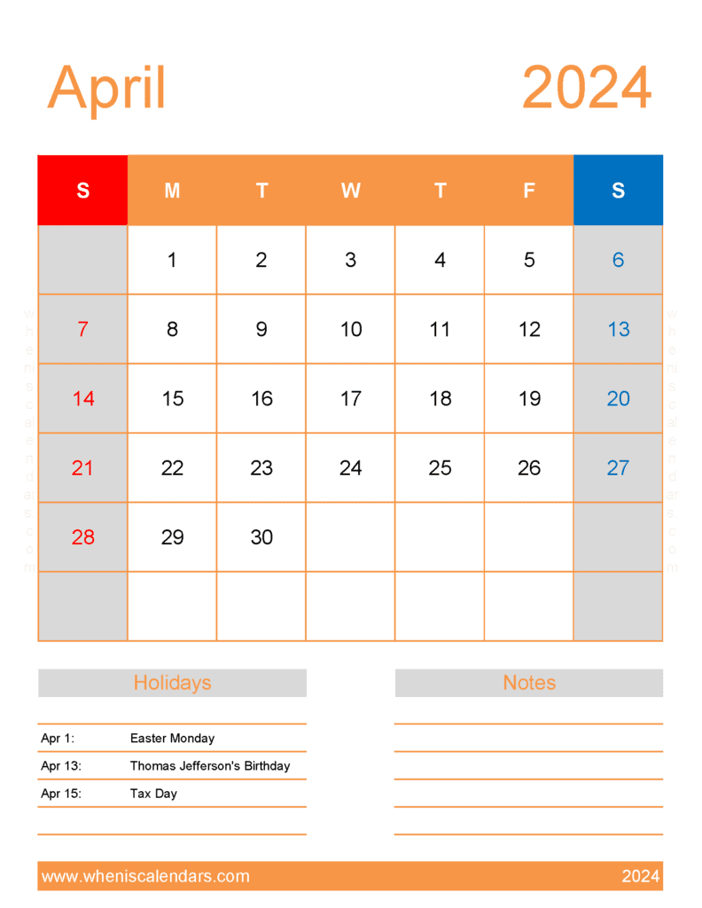 April Cute Calendar 2024 Monthly Calendar