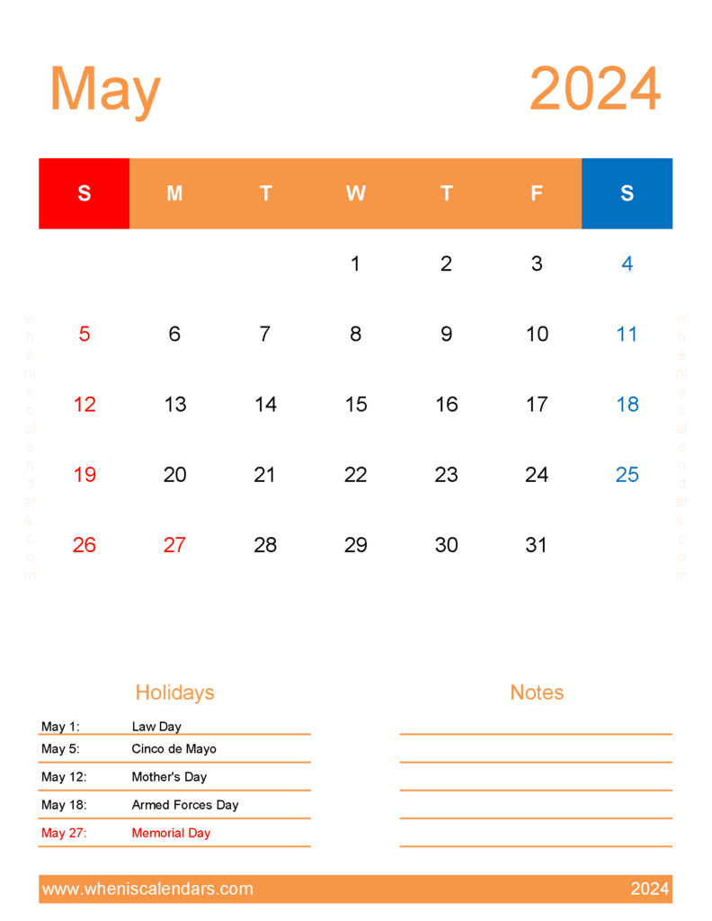 Print Calendar May 2024 Monthly Calendar
