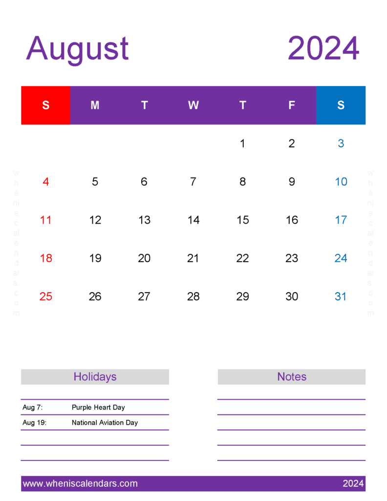 Print Calendar For August 2024 Monthly Calendar