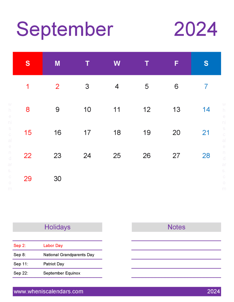 September 2024 Weekly Calendar Printable Monthly Calendar