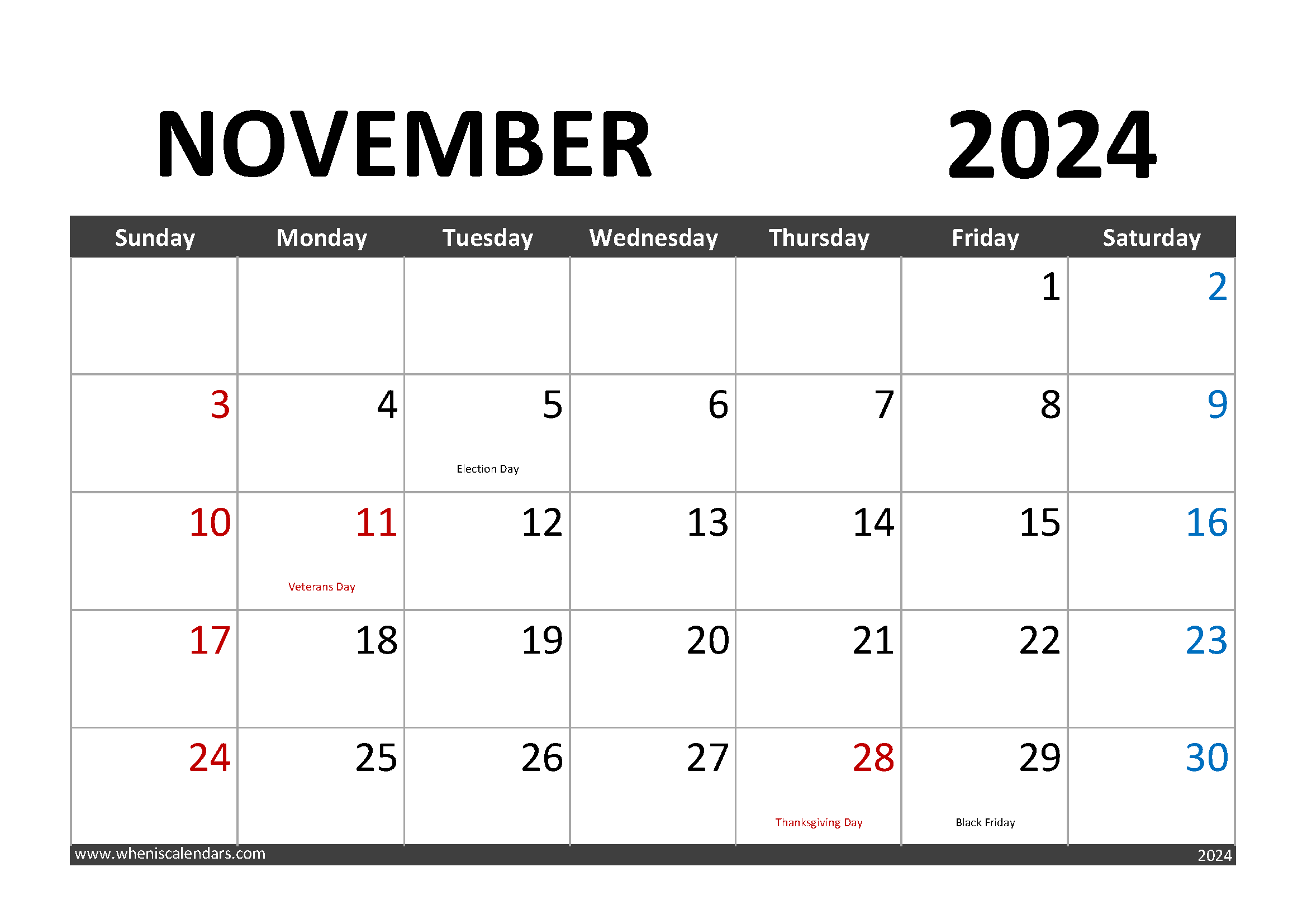 November 2024 Calendar Printable Vertical Monthly Calendar