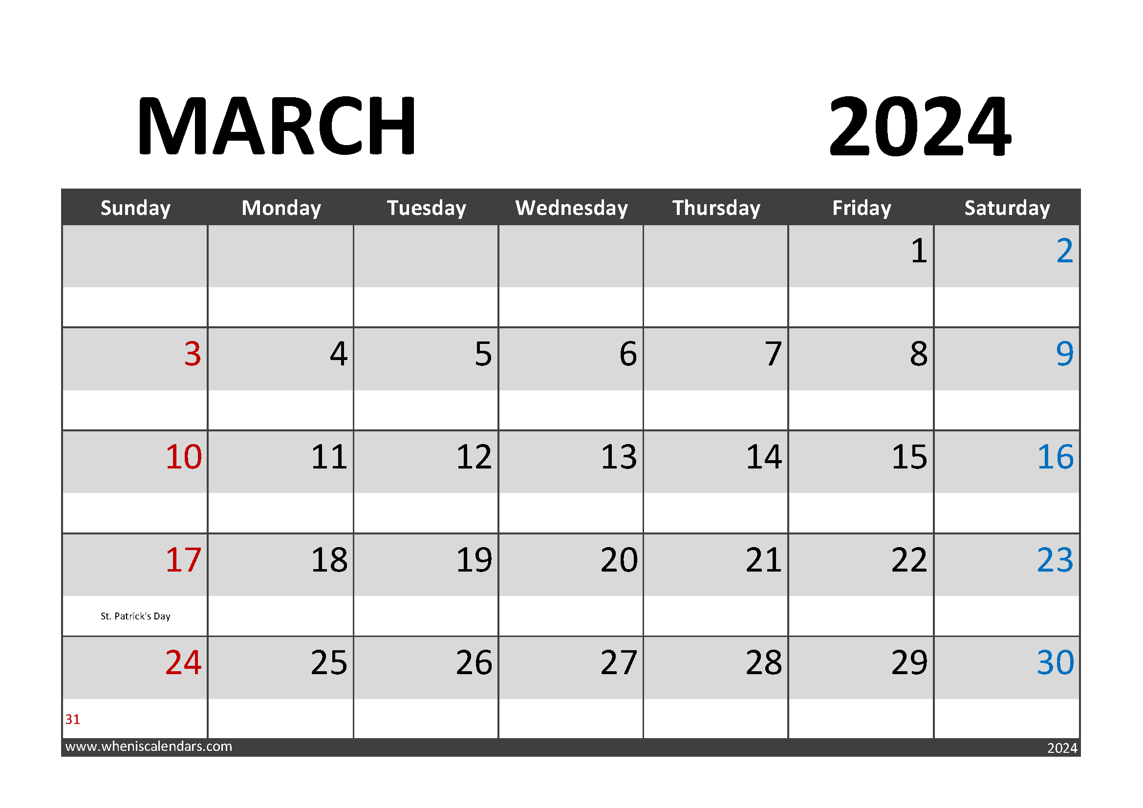 March 2024 Calendar Printable Vertical Monthly Calendar