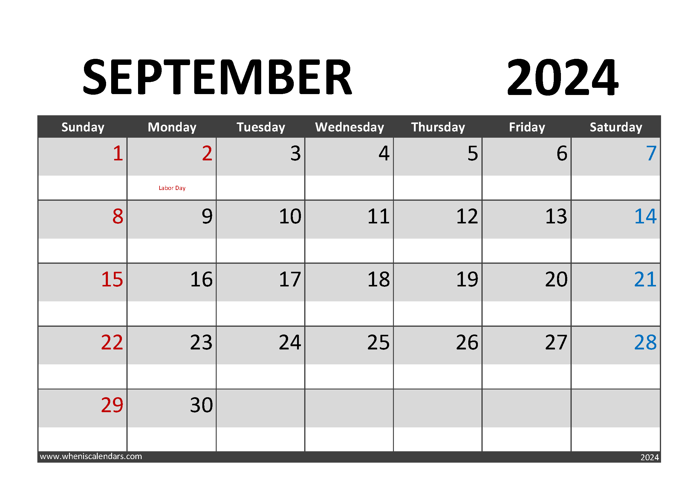 2024 Blank September Calendar Page Monthly Calendar