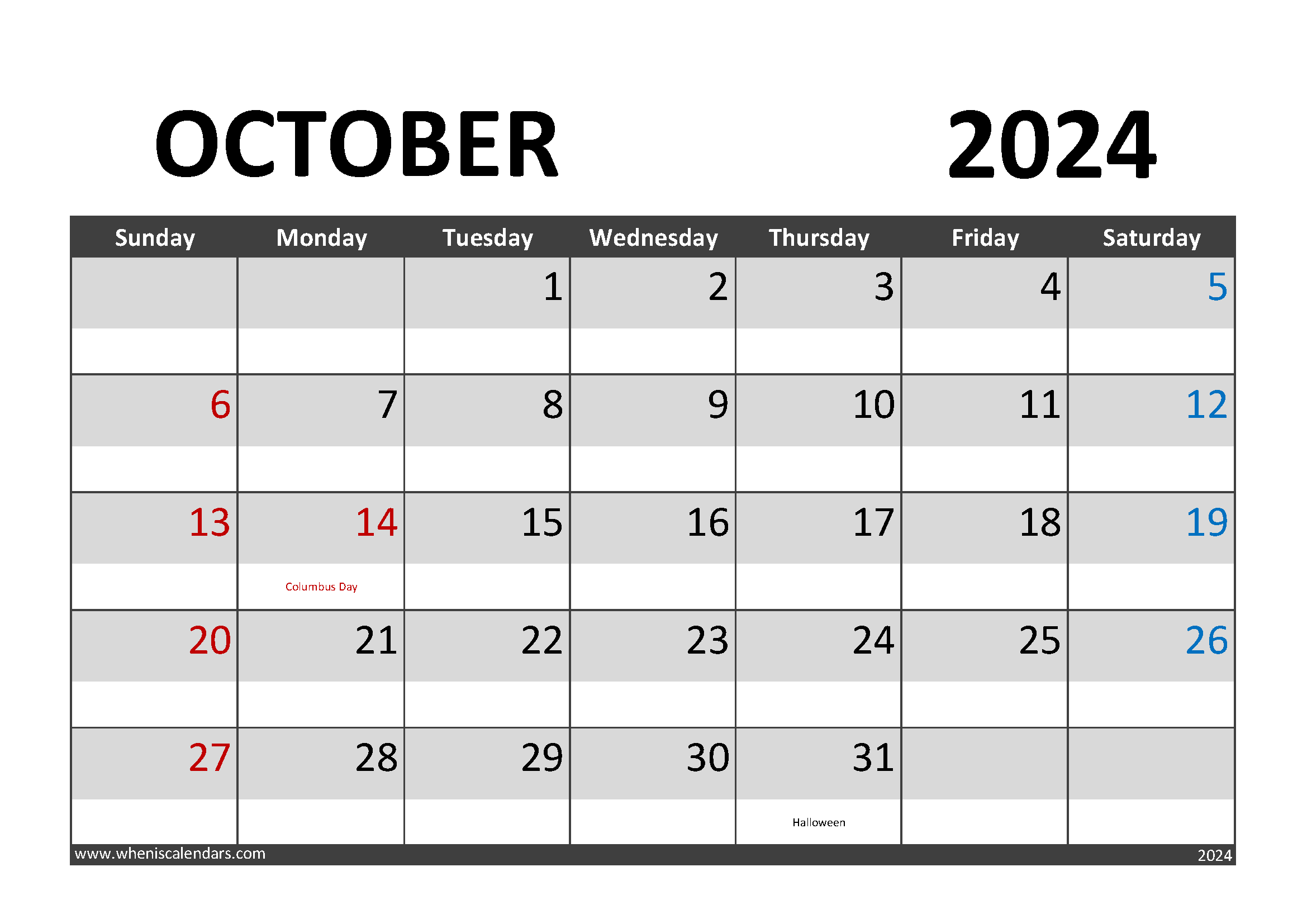 Printable October 2024 Calendar With Holidays Monthly Calendar
