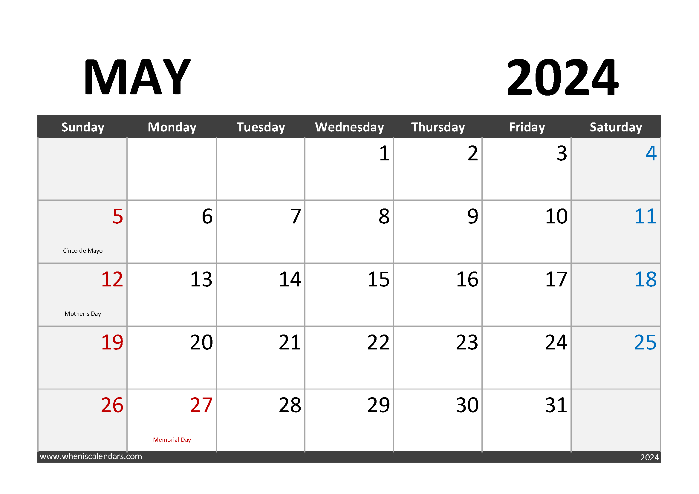 May 2024 Calendar With Holidays Monthly Calendar