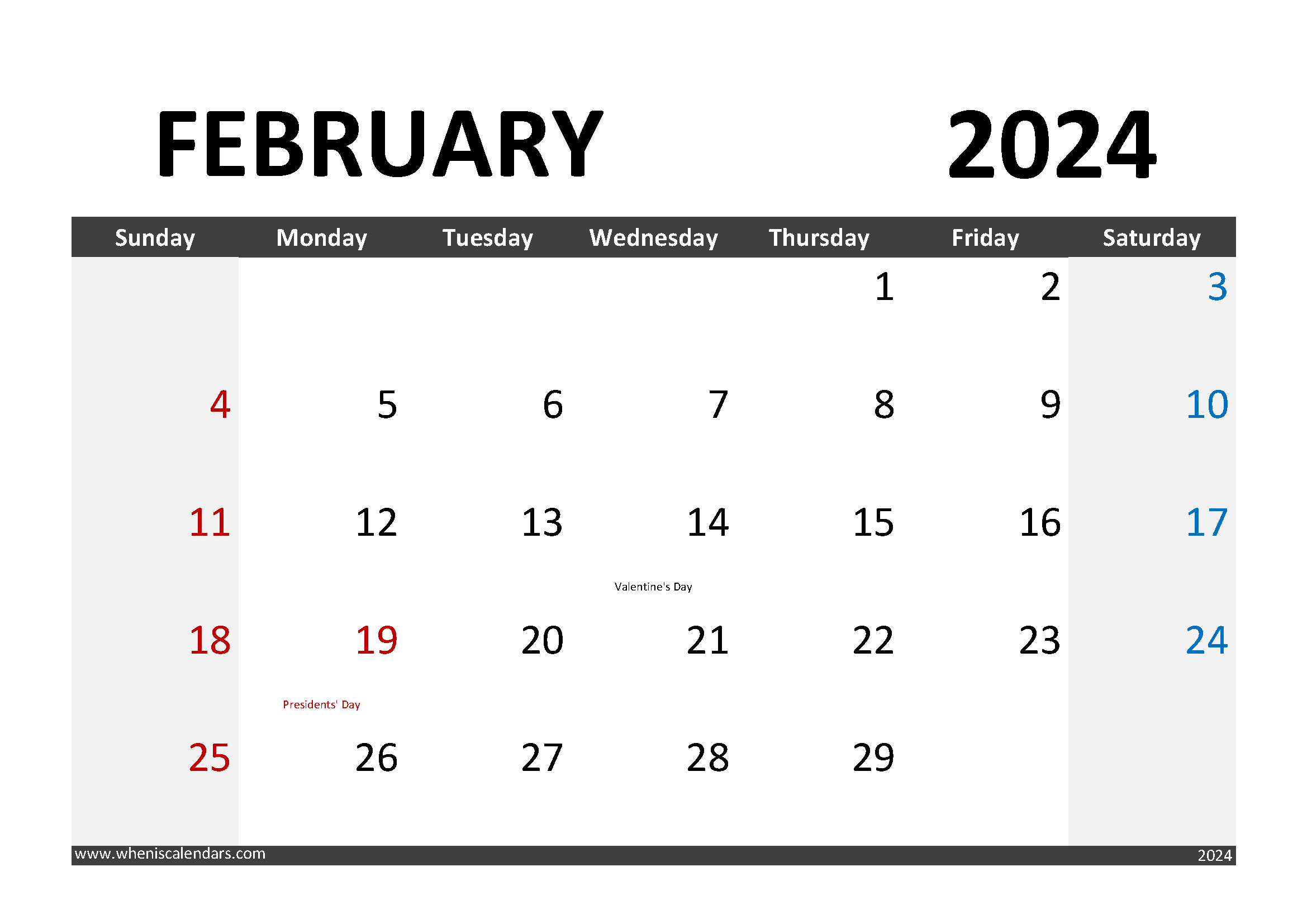 Calendar February 2024 Printable F24005