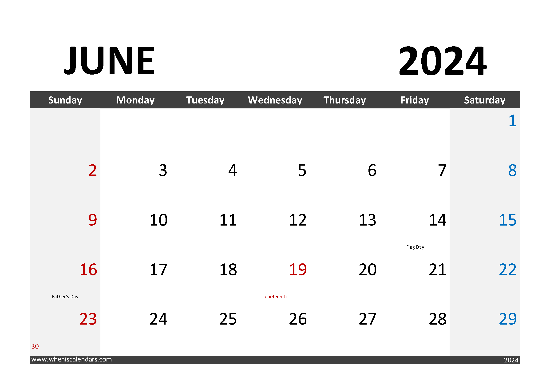 June 2024 Calendar With Holidays Monthly Calendar