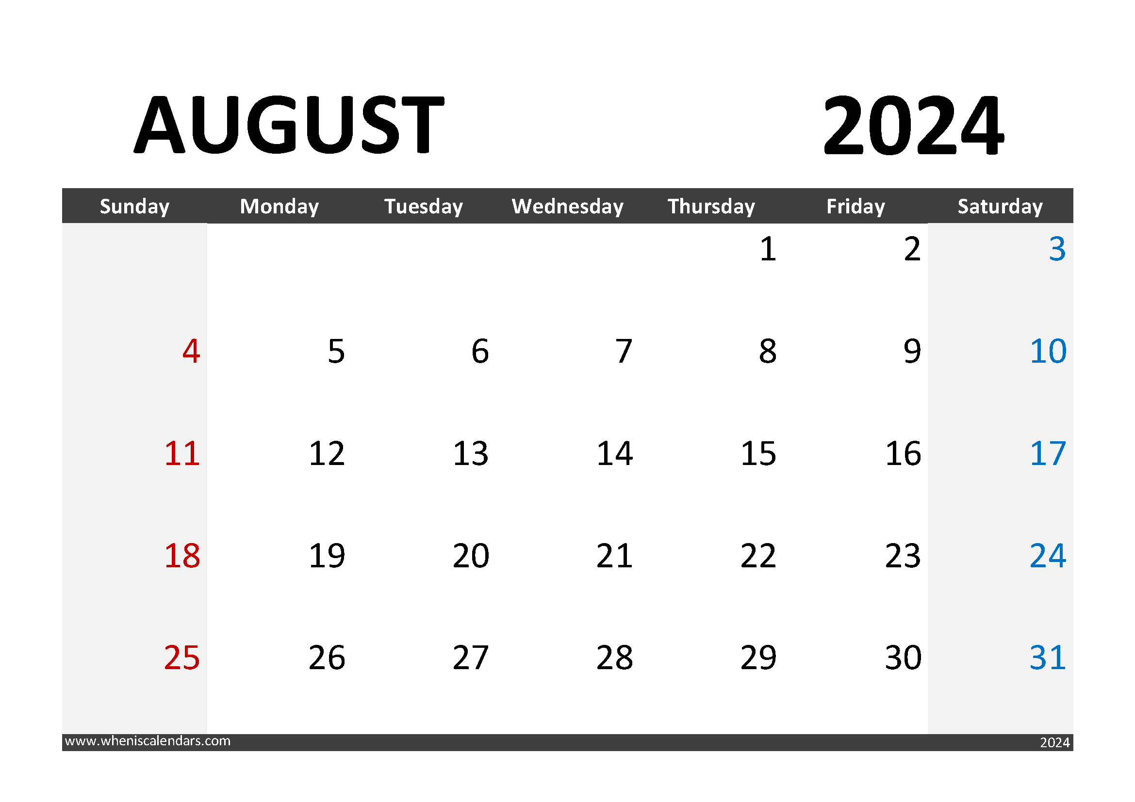 Printable August 2024 Calendar Printable Monthly Calendar