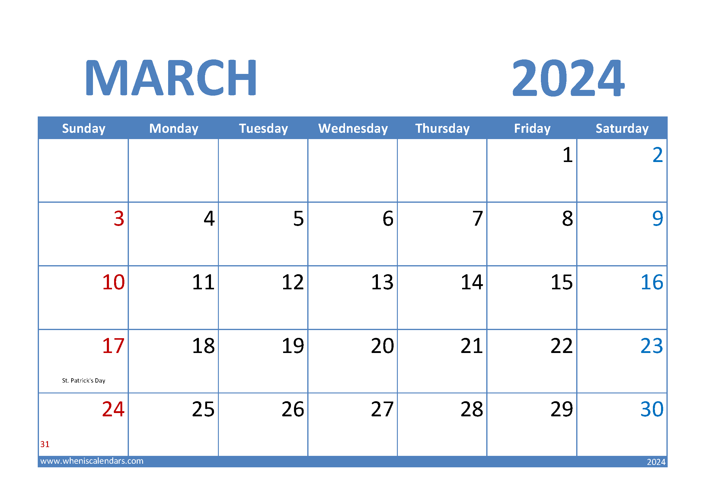 March 2024 Calendar Excel M34006