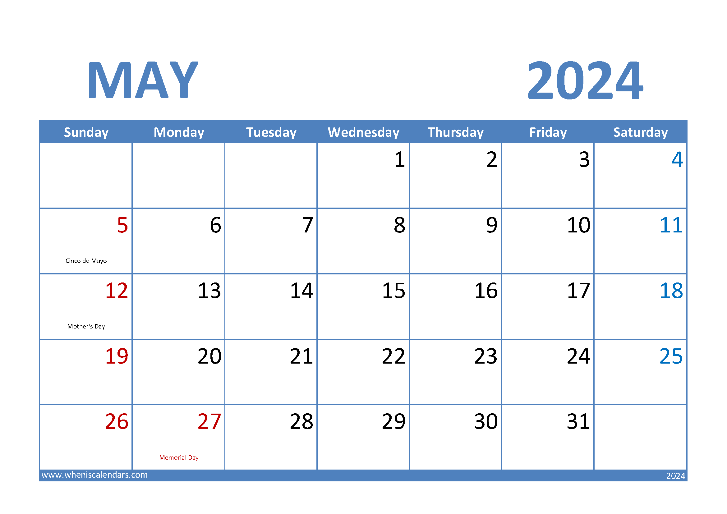 Blank May Calendar 2024 Monthly Calendar