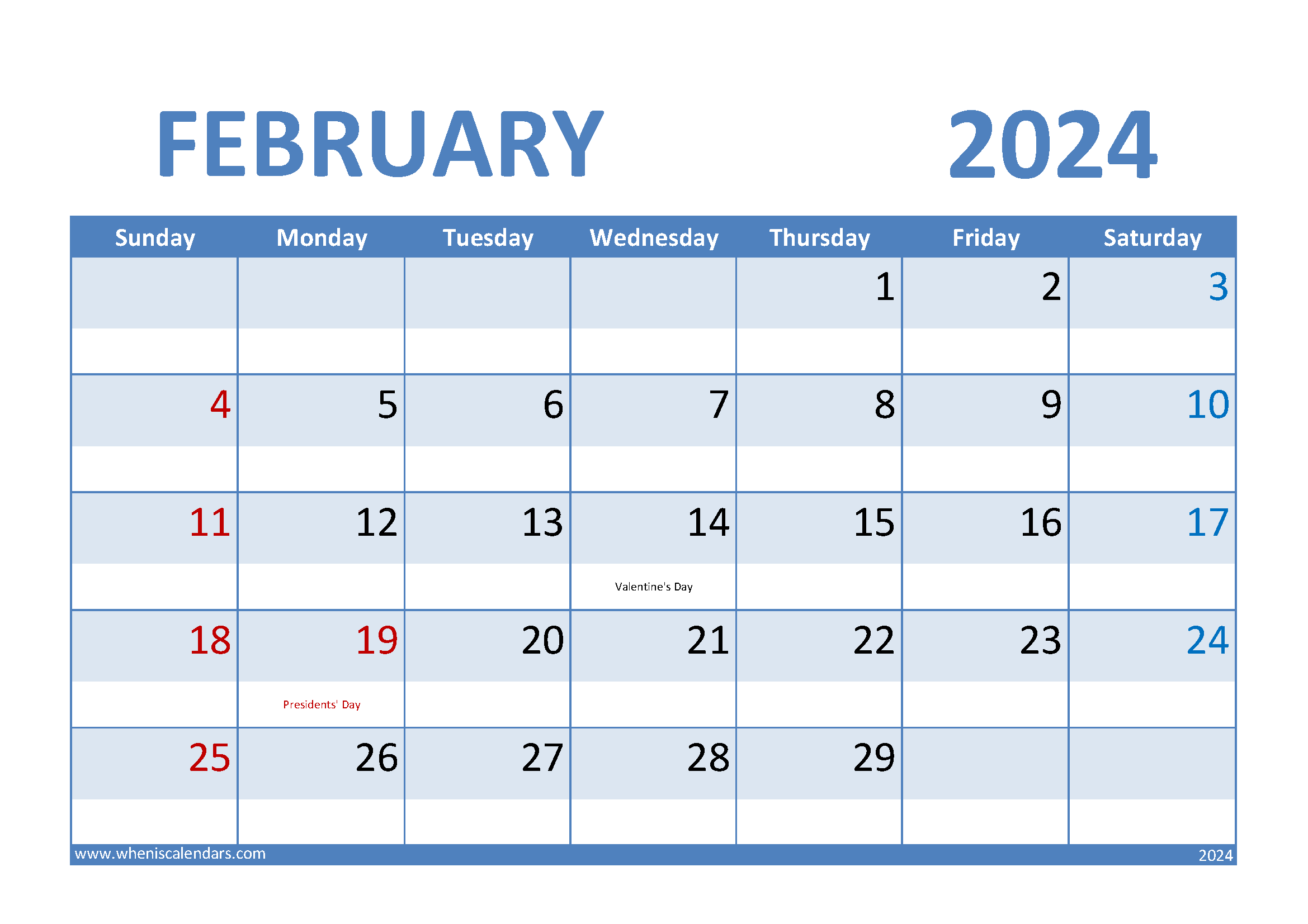 Blank Calendar Template February 2024 Printable F24287