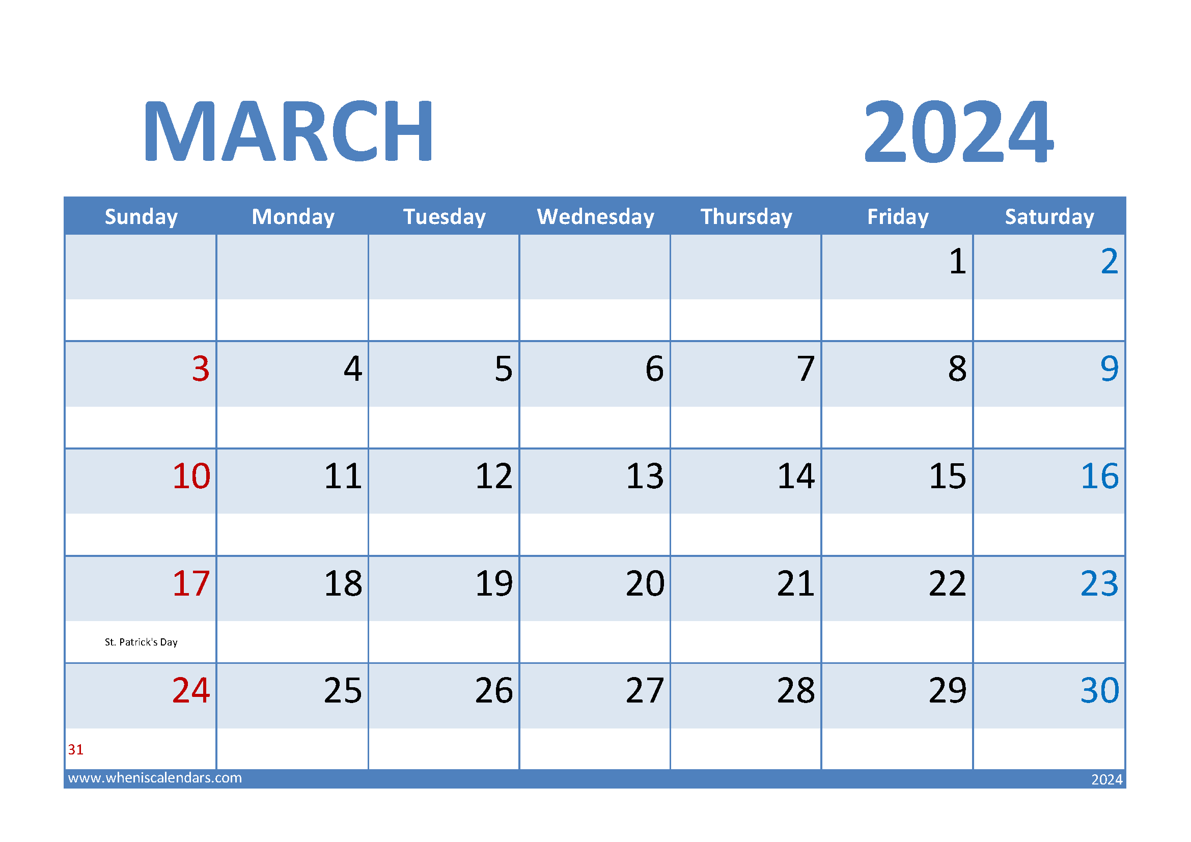March 2024 Calendar Printable Monthly Calendar