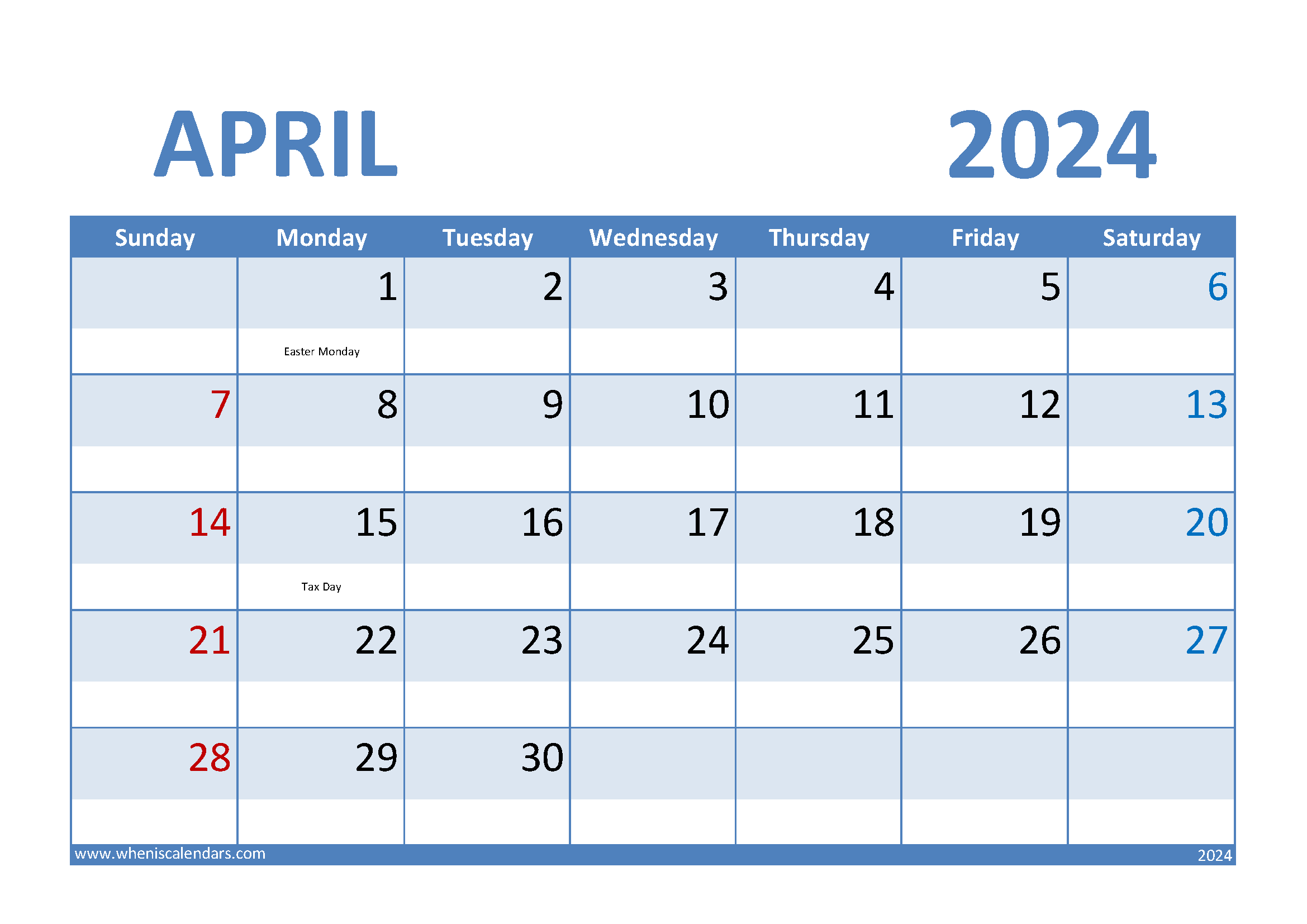 Free April 2024 Calendar Printable A44007