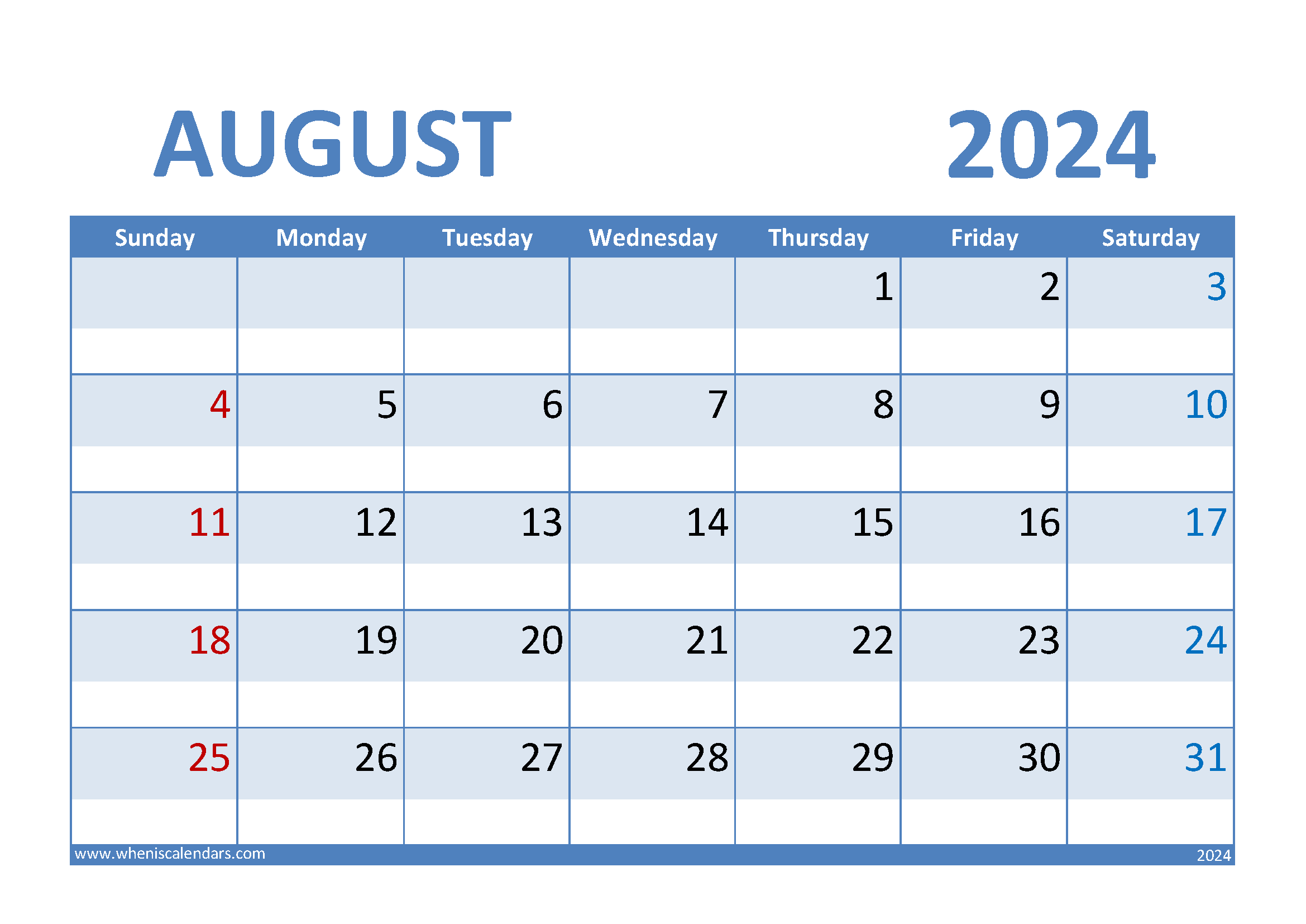 August 2024 Calendar Printable Monthly Calendar